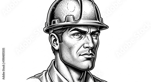Portrait of a Construction Worker Wearing Hardhat.