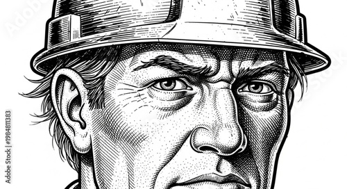 Portrait of Mature Construction Worker Wearing Hardhat.