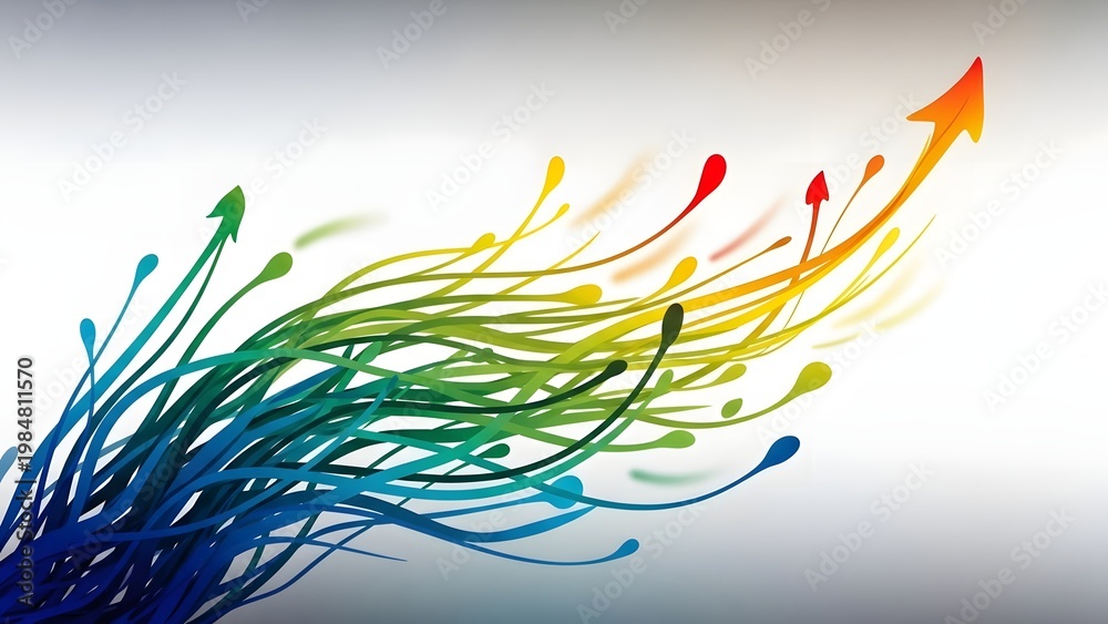 Obraz premium A colorful illustration of arrows pointing upwards in a rainbow of colors, symbolizing growth and progress.