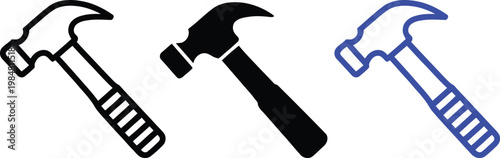 Three differently colored hammers displayed side by side in a simple graphic format.