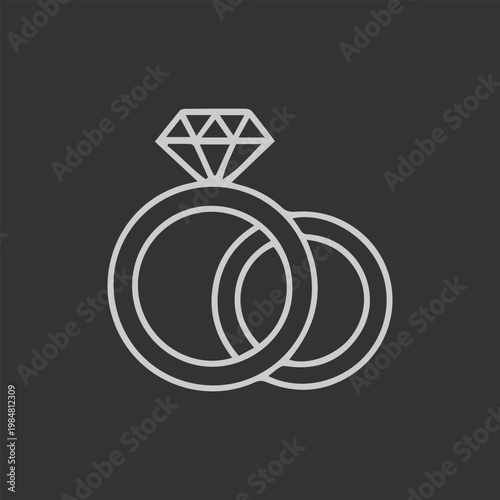 Wedding rings and diamond symbol for love and marriage celebration icons and elements.