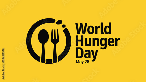 World Hunger Day May 28 Fork Spoon Plate Food Icon on Yellow for Global Cause.
