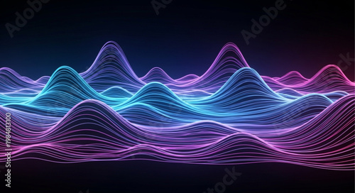 Neon Digital Waveform Landscape Of Data Streams.