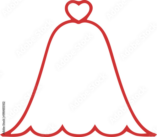 Stylized wedding dress outline with heart accent simple elegant bridal gown drawing vector graphic.