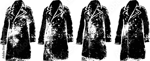 vintage men's pea coat illustration set with double breasted buttons, classic winter outerwear