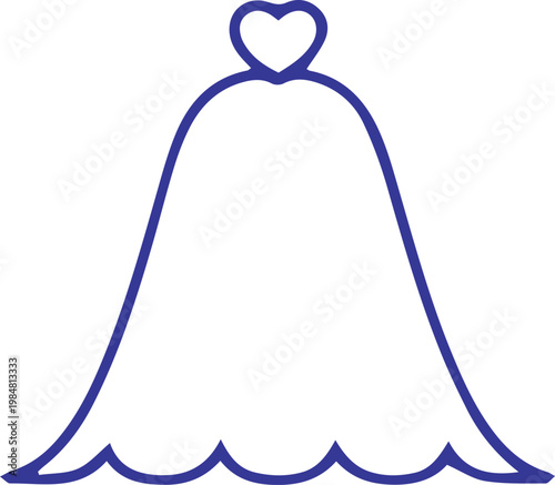 Stylized wedding dress outline with heart accent simple elegant bridal gown drawing vector graphic.