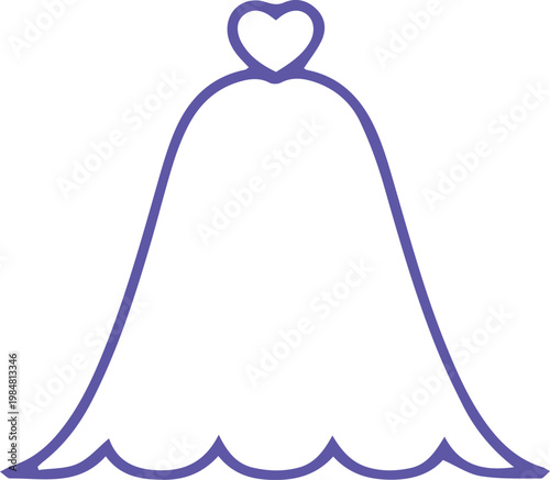 Stylized wedding dress outline with heart accent simple elegant bridal gown drawing vector graphic.