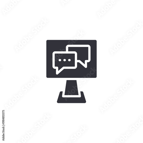Digital communication hobby icon showing a monitor and chat bubbles, representing online chatting, social media interaction, and virtual communication.