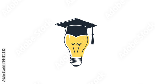 Illuminating light bulb crowned with academic graduation cap symbolizing bright intellect knowledge and learning concepts achieving educational success and innovative idea generation for diverse