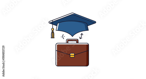 Conceptual representation of academic achievement leading to professional career opportunities and successful employment in business ventures symbolizing graduation with a briefcase ready for