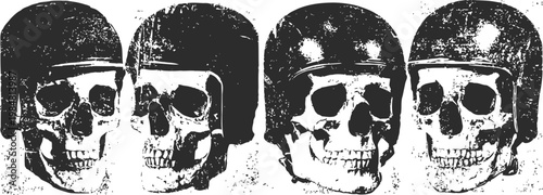 grunge skulls wearing helmets, military and biker design elements for edgy artwork