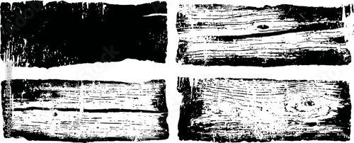 Grunge black and white wood texture set vintage distressed rectangular wooden planks with rough and worn surface illustration