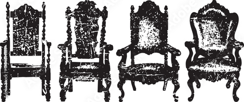 Vintage ornate wooden chairs set antique classic armchairs with intricate carvings in silhouette