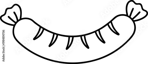 Simple sausage illustration with grill marks, outline drawing of cooked meat food snack