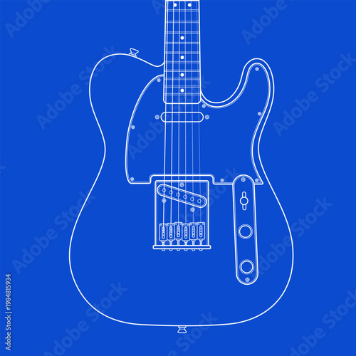 Guitar body in outline vector. Suitable for band and music poster. Technical drawings of electric guitar.