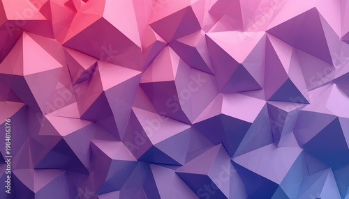 A vibrant abstract geometric background with a colorful polygonal pattern in shades of pink, purple, and blue.