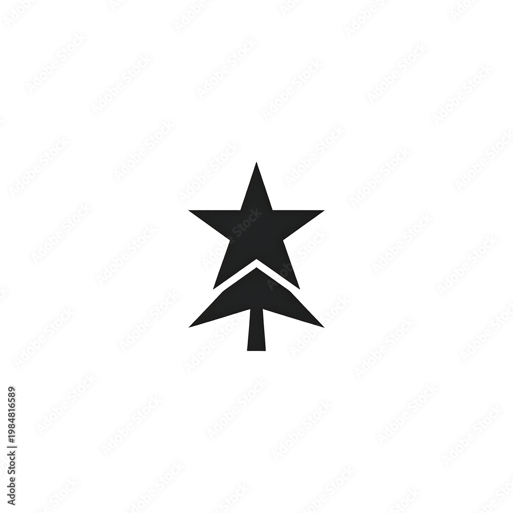 Obraz premium Simple graphic icon showing a stylized tree with a star on top, silhouetted in dark gray