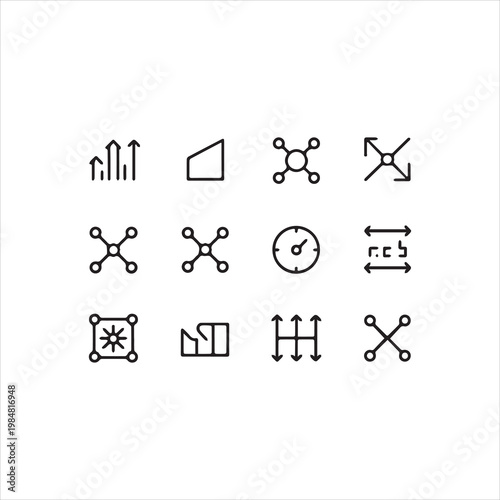  Scalability icon set. Containing growth, expansion, stretch, elasticity, efficiency, scalable resize, performance, adaptability and more. Editable line