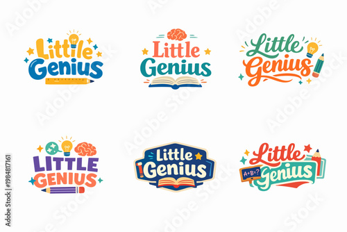 Little genius logo set for kids education, depicting intelligence, learning, and academic development concept designs