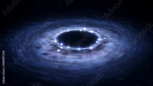 Astronomers observe a swirling black hole in deep space with accretion disk glowing brightly