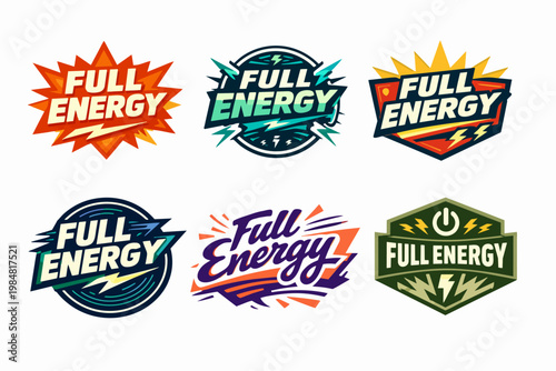 Full energy logo set with diverse electric and power badges, embodying dynamic graphics and vibrant energy concepts