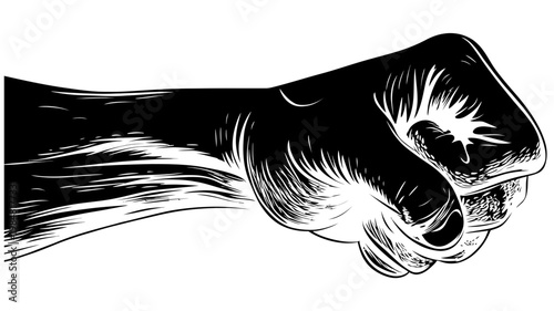 Fist clenched in a powerful gesture of strength and determination in a vector graphic illustration
