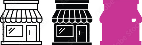 Illustration of storefronts and a shopping bag icon for retail branding