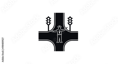 Police officer directing traffic at an intersection with traffic lights traffic light intersection directing transport enforcement guidance regulation authority security