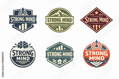 Strong mind badge logo collection designing for intelligence, growth, awareness, and motivation concepts