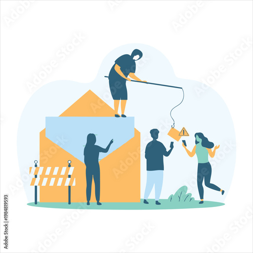 Phishing scam concept with person fishing for personal information from email.