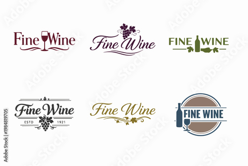 Collection of fine wine logos, emblems, and labels for wineries, vineyards, and beverage branding designs set