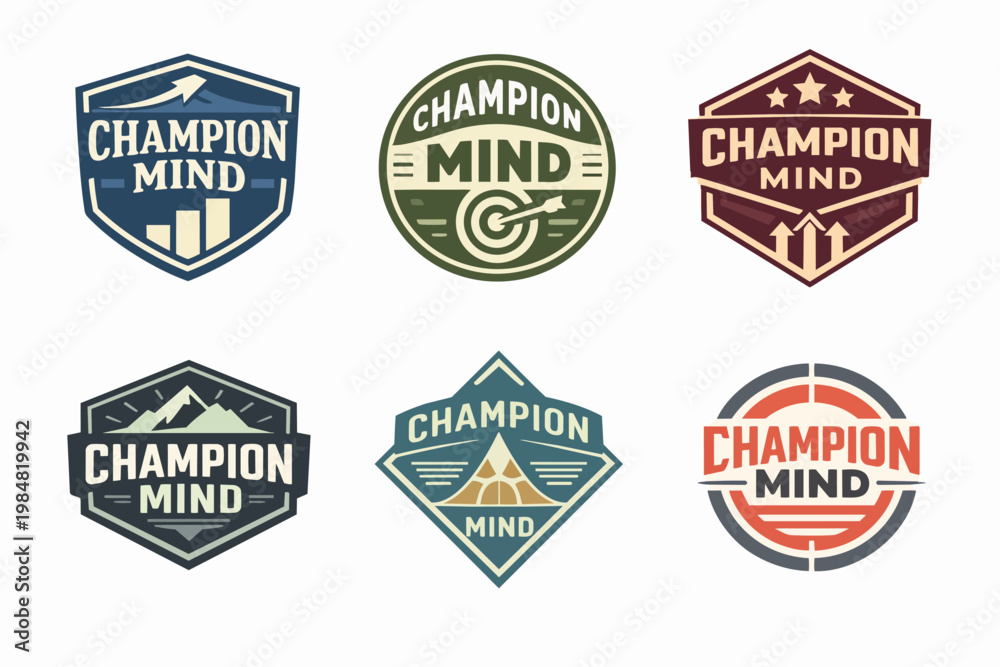 Obraz premium Champion mind logo set for success, motivation, achievement, growth, and leadership branding