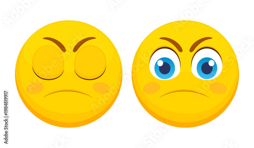 Angry emoji face vector illustration with closed and open eyes