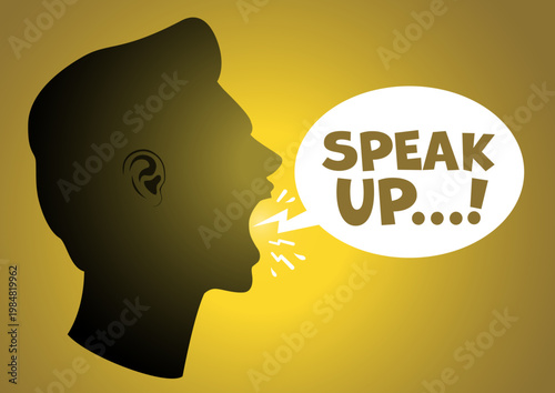 Speak Up Concept Illustration – Silhouette Shouting with Speech Bubble
