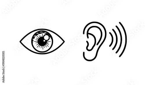 Vision and Hearing Icons Eye Ear Outline Accessibility Vector
