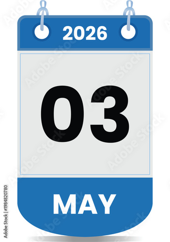 03 May 2026 Date Calendar Illustration Minimal Blue Planner Icon Event Reminder Daily Schedule Time Concept Organizer Productivity Clean Design Modern Template Appointment Planning Tool