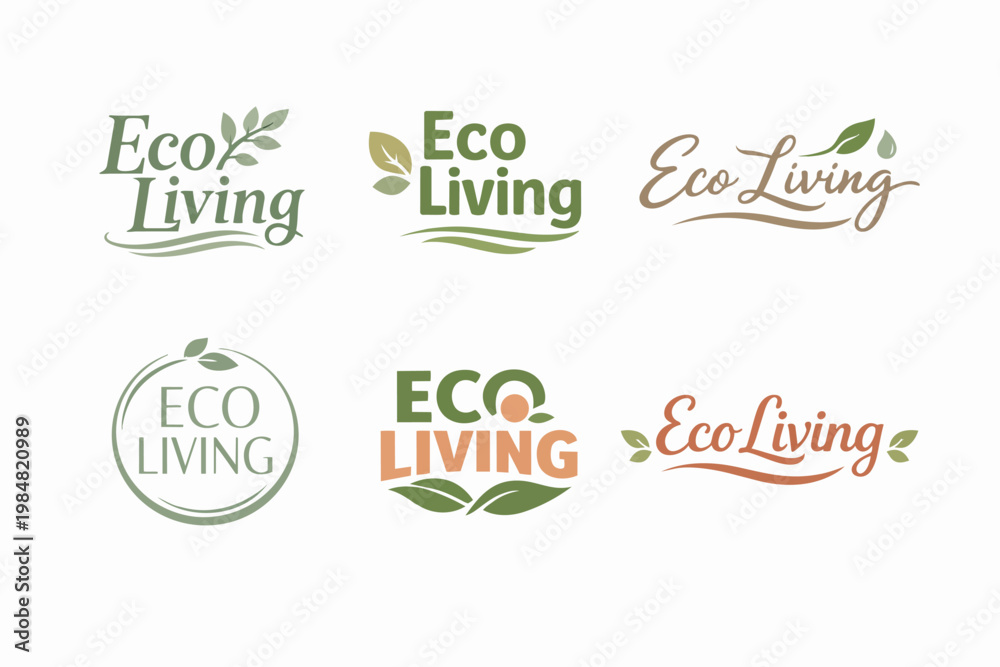 Fototapeta premium Collection of eco living logo templates, using natural leaves and green colors for organic and sustainable brand identity