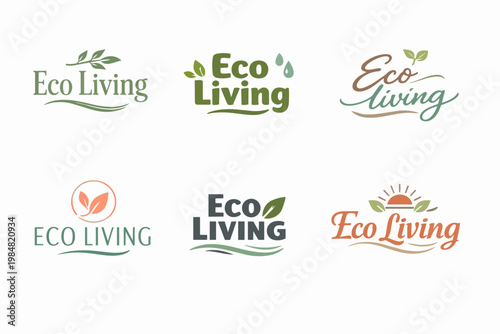 Collection of eco living logos with green and earthy tones. Concepts of nature, sustainability, and healthy lifestyle