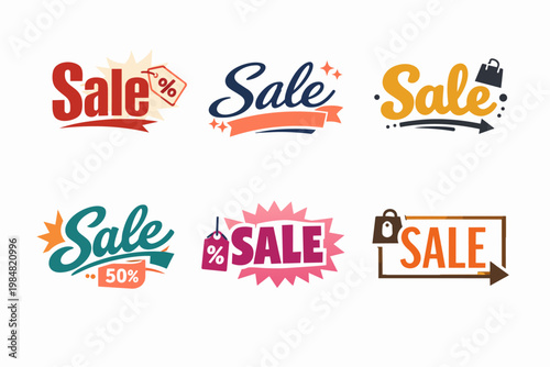 Collection of sale sticker designs for promotion, showcasing discount labels and special offers