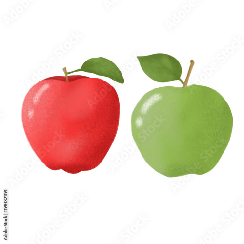 A clean and vibrant digital illustration featuring two apples—one classic red and one bright green