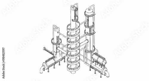 Detailed schematic illustration of industrial distillation columns and associated equipment.