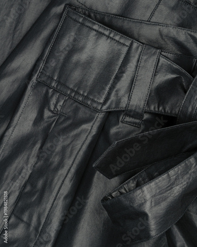 Black Coated Fabric Pants Belt Detail