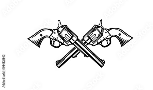 Crossed revolver gun icon vintage cowboy western pistol vector illustration
