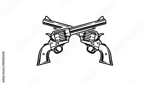 Vintage western crossed revolver guns cowboy icon retro vector illustration