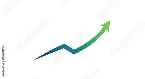 A stylized upward trending arrow graphic with a blue to green gradient