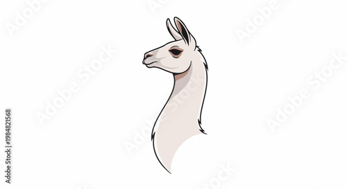 A profile illustration of a white llama's head and neck
