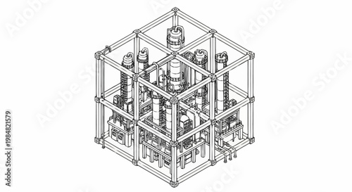 3D wireframe rendering of a complex electrical substation with multiple insulators and conductors.