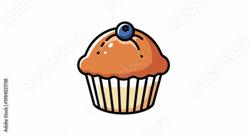A simplified cartoon muffin with a blueberry on top and creamy interior