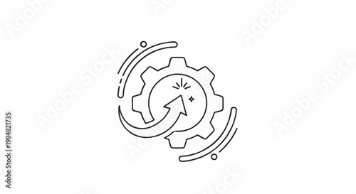 A gear icon with a curved arrow indicating progress and radiating lines