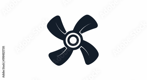 A dark, stylized four-bladed fan rotor against a white background